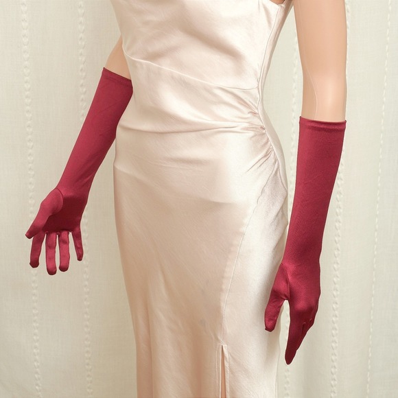 Accessories - Burgundy Satin Cocktail Length Gloves (just under elbow 8BL) Formal Wedding Gala